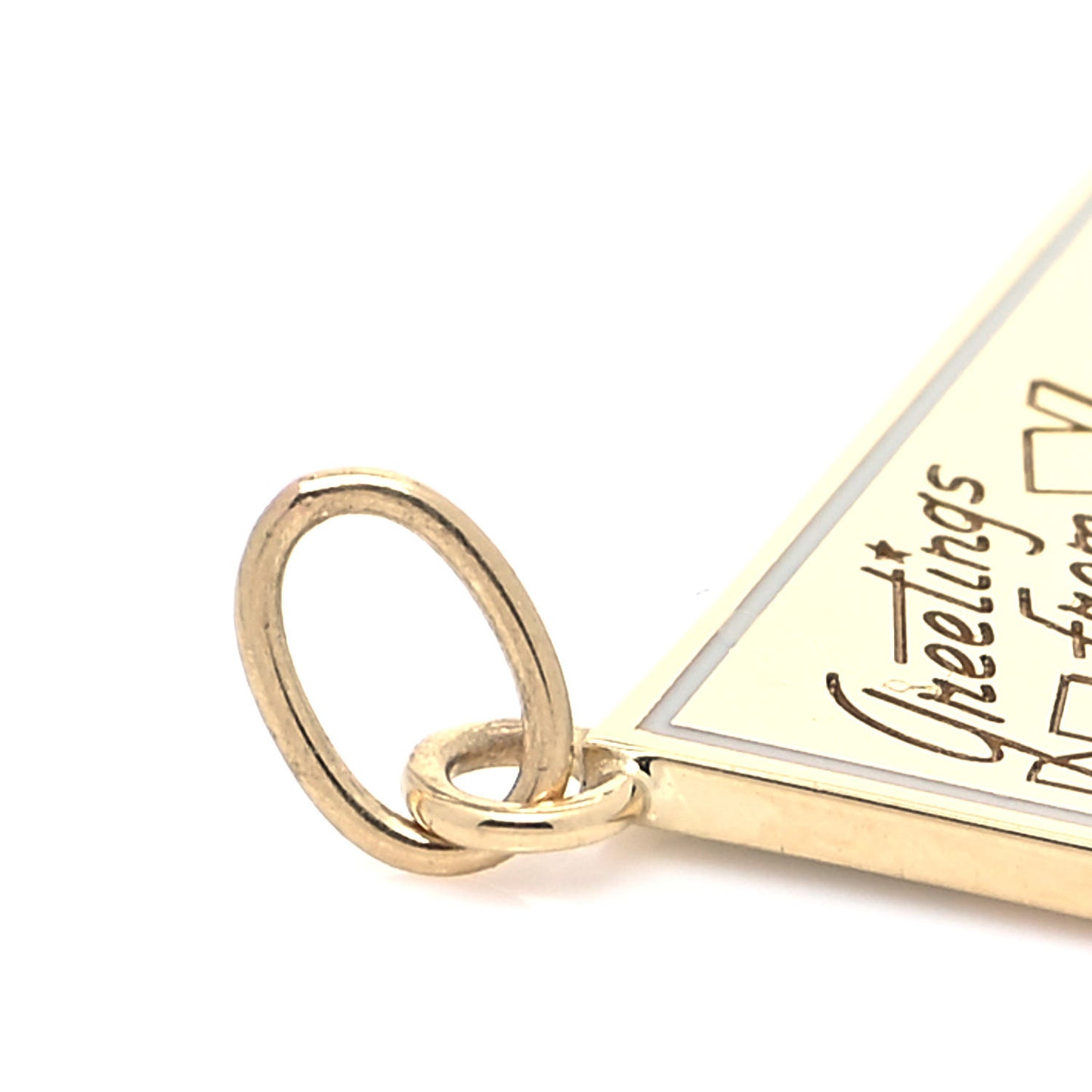 18K Yellow Gold Enamel New York City Postcard Charm Blue