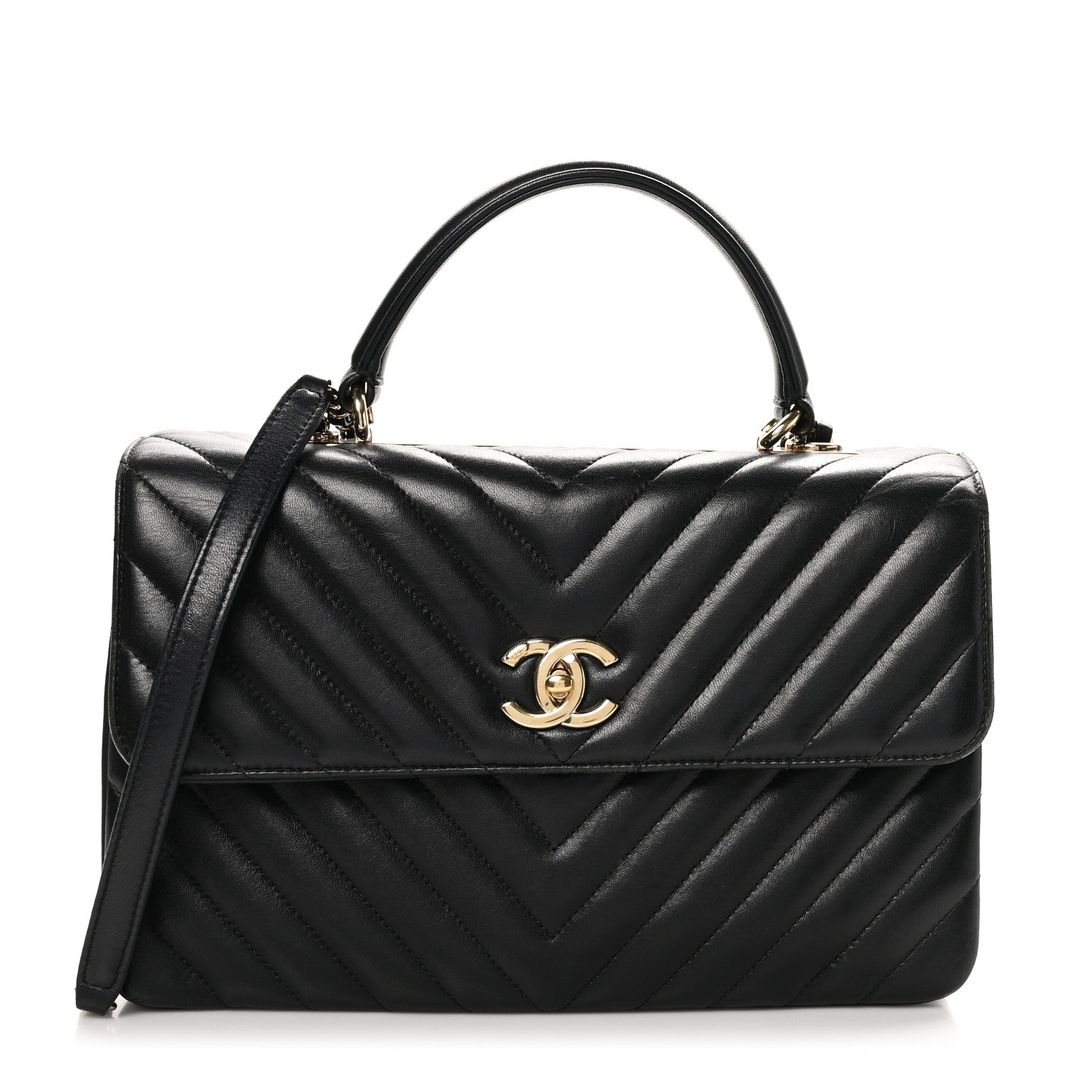 Chanel Lambskin Chevron Quilted Medium Trendy CC Dual Handle Flap Bag Black 1 of 10