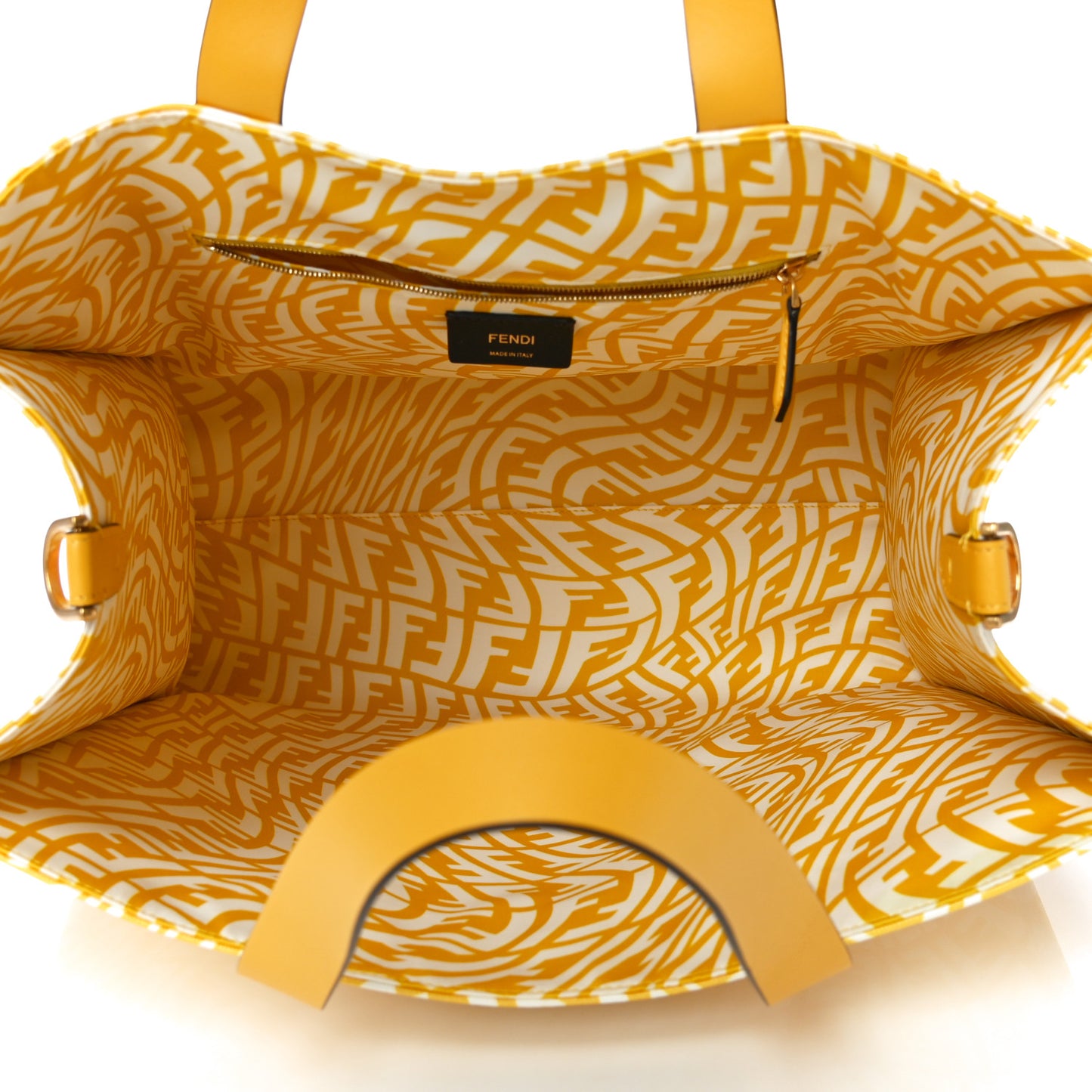 X SARAH COLEMAN Glazed Canvas Vitello King FF Vertigo Shopping Tote Bag Mimosa White
