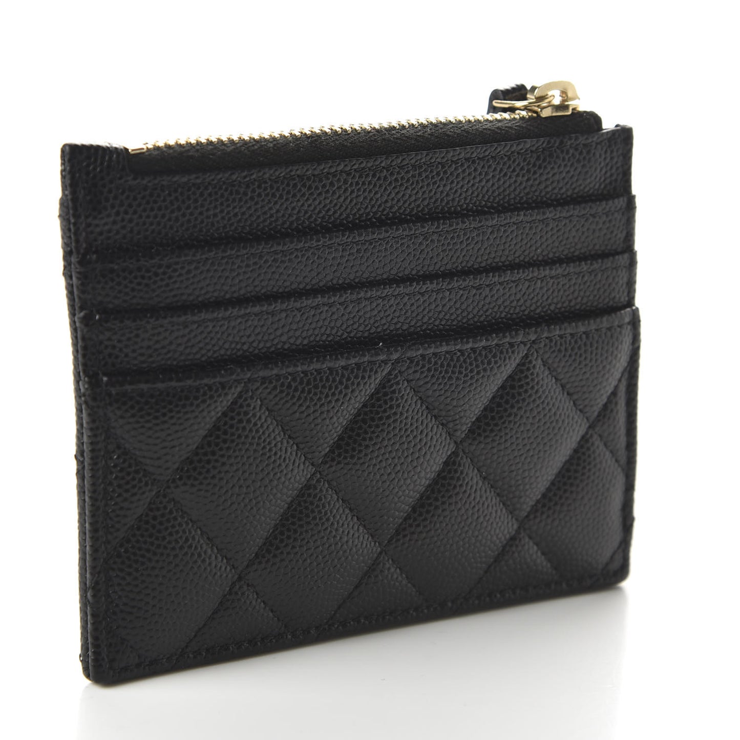 Caviar Quilted CC Zip Card Holder Black