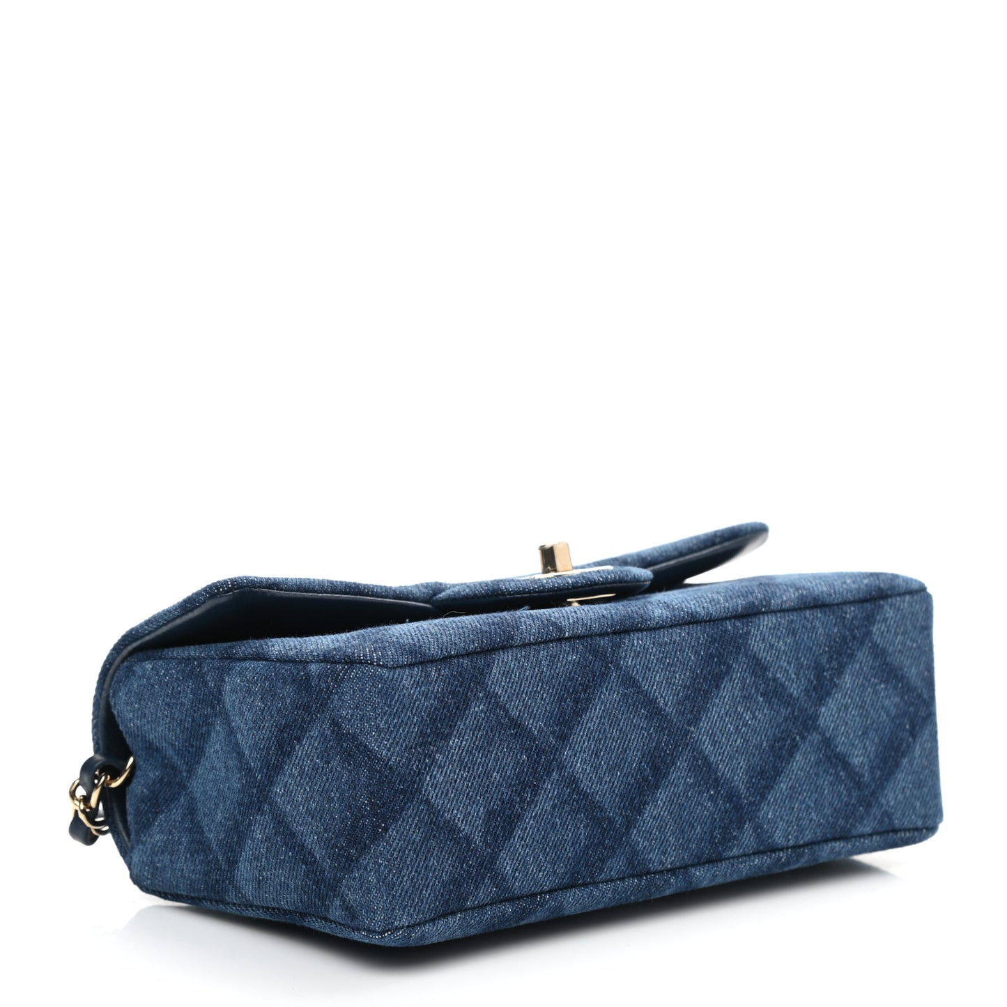 Printed Denim Quilted Mini Rectangular Flap Dark Blue