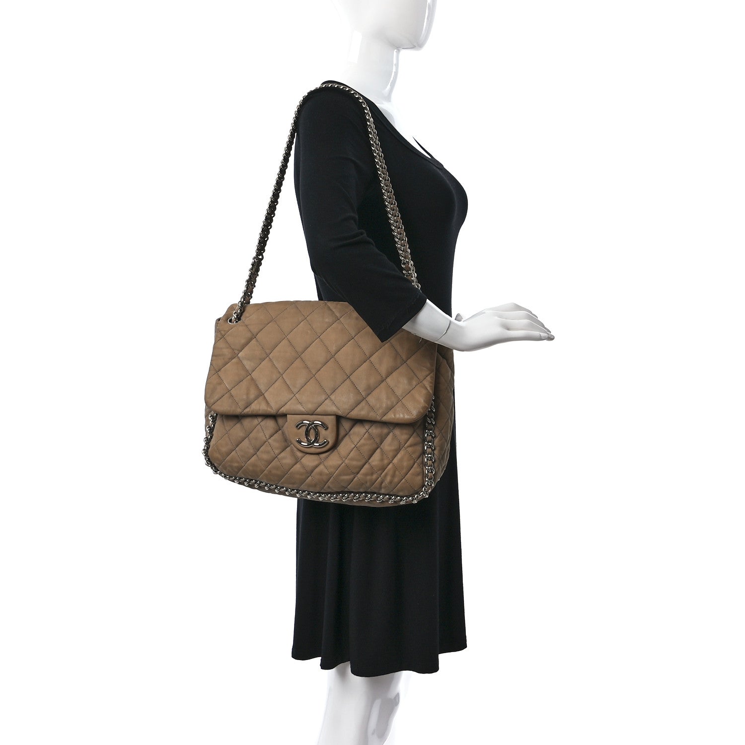 Chanel Nubuck Quilted Chain Around Maxi Flap Grey 2 of 12