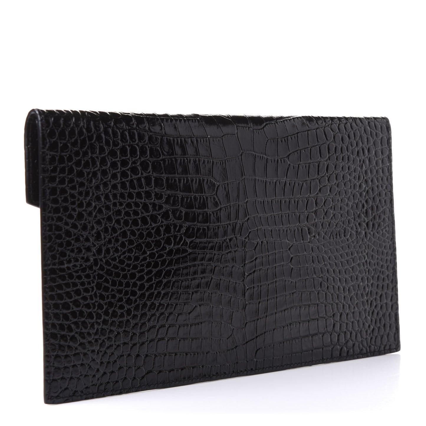 Calfskin Crocodile Embossed Uptown Monogram Clutch Black