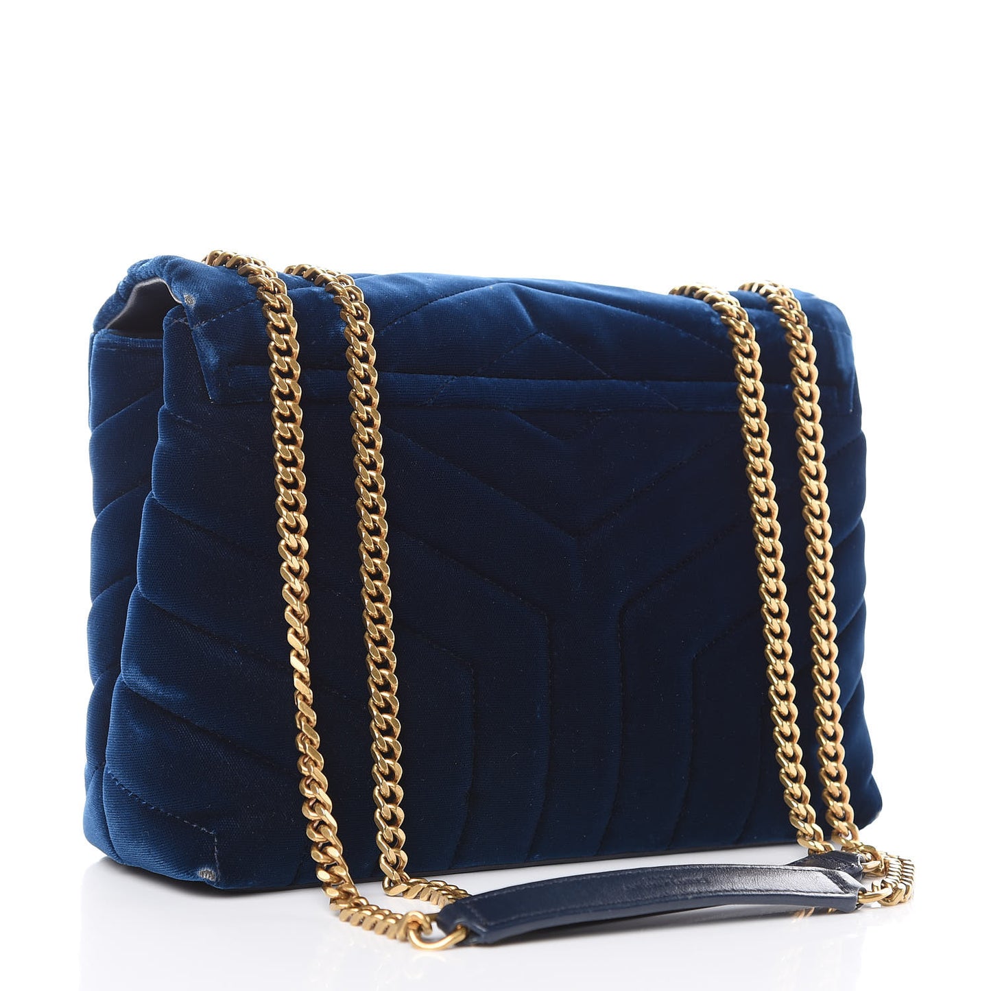 Velvet Y Quilted Monogram Small Loulou Chain Satchel Medium Blue