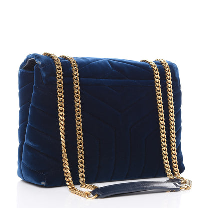 Saint Laurent Velvet Y Quilted Monogram Small Loulou Chain Satchel Medium Blue 3 of 17