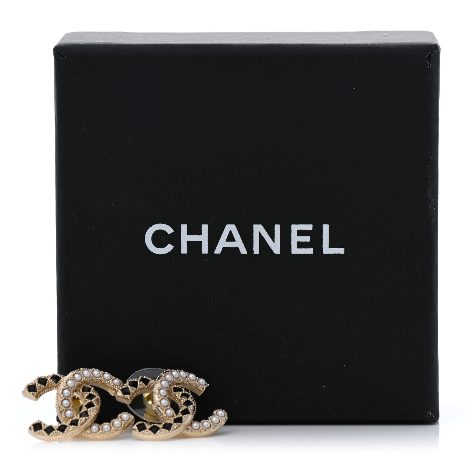 Chanel Resin Pearl CC Earrings Gold Black 6 of 6