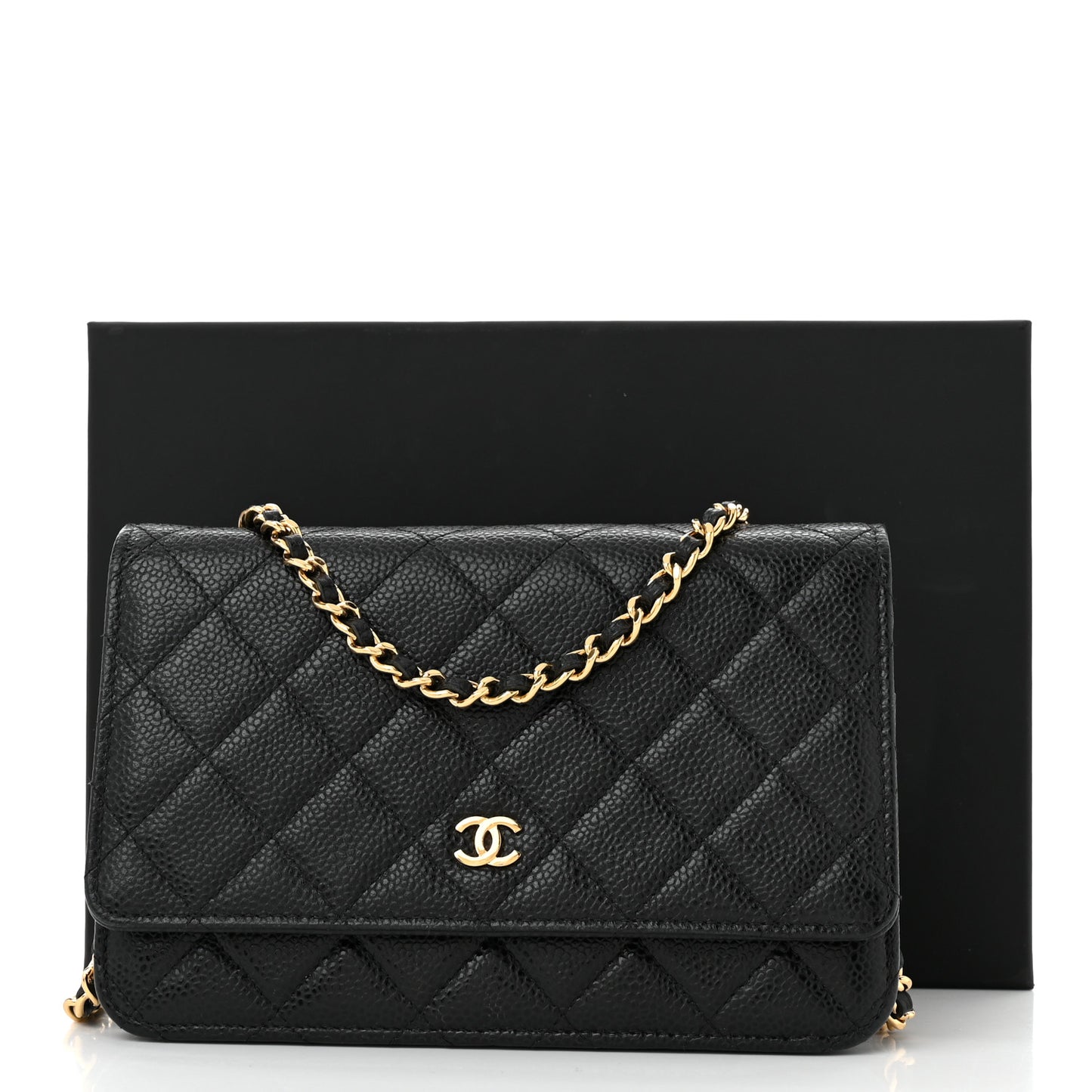 Caviar Quilted Wallet on Chain WOC Black