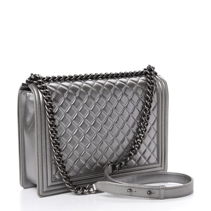 Chanel Metallic Calfskin Quilted Large Boy Flap Silver 4 of 14