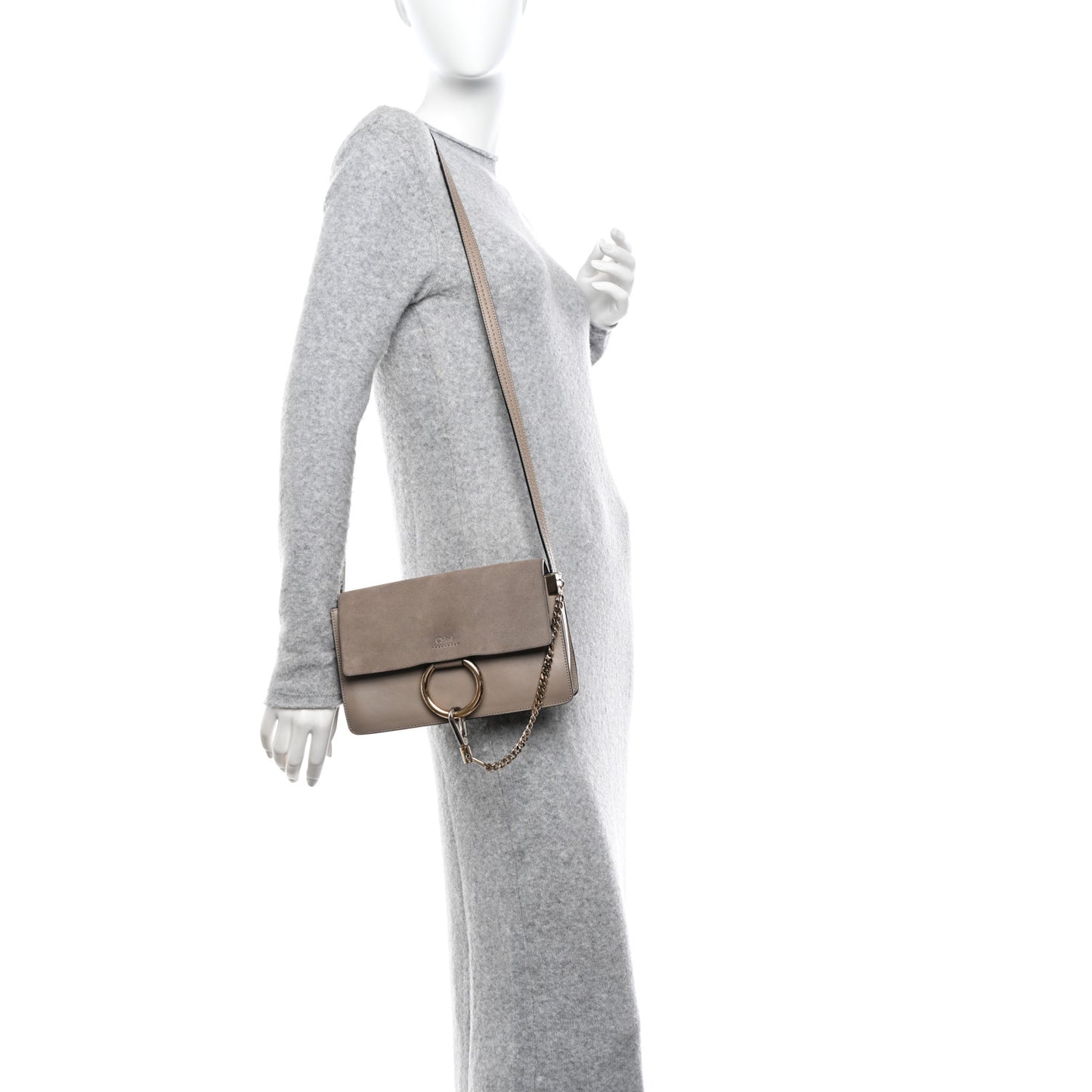 Suede Calfskin Small Faye Shoulder Bag Motty Grey