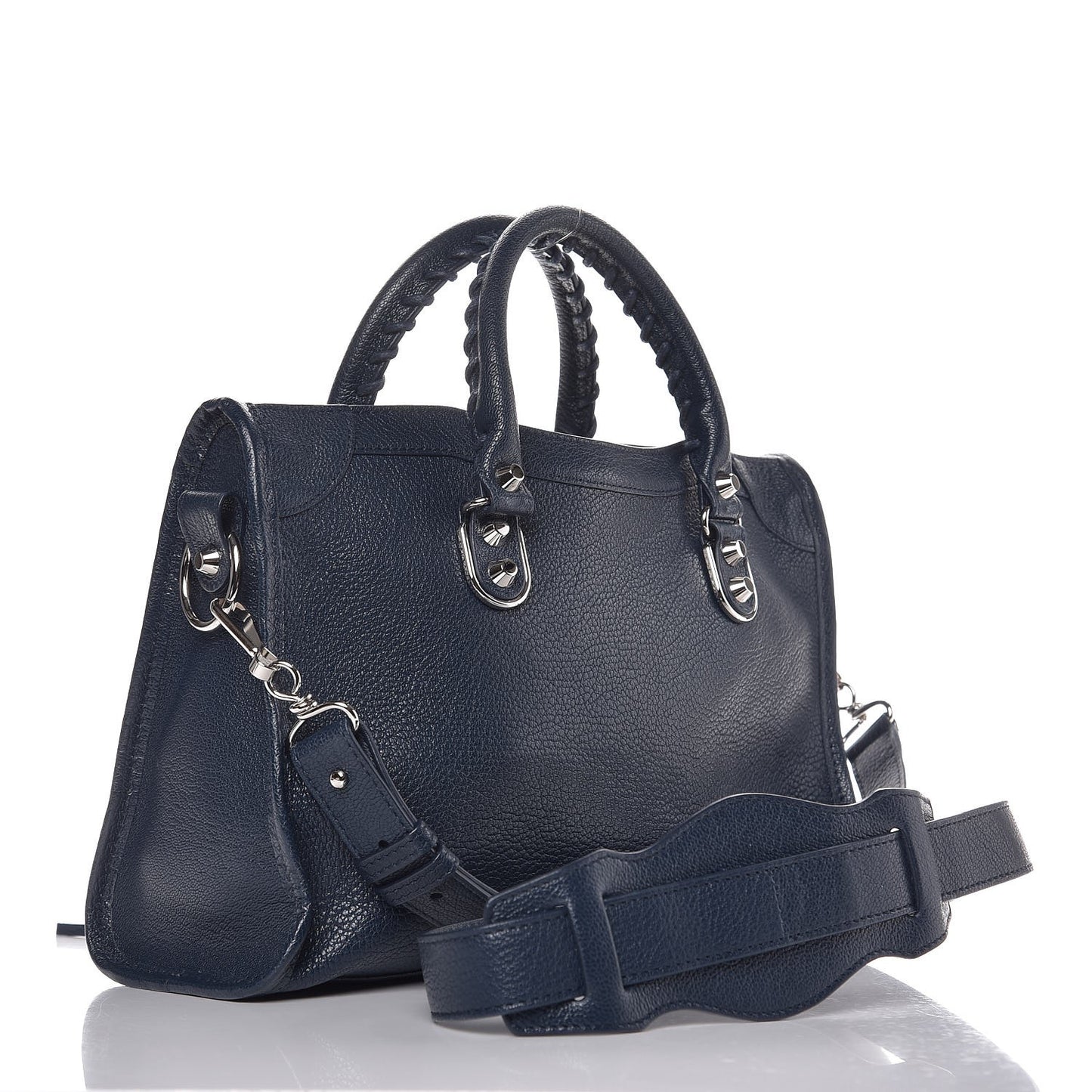 Chevre Silver Metallic Edge Hardware S City Bleu de Minuit