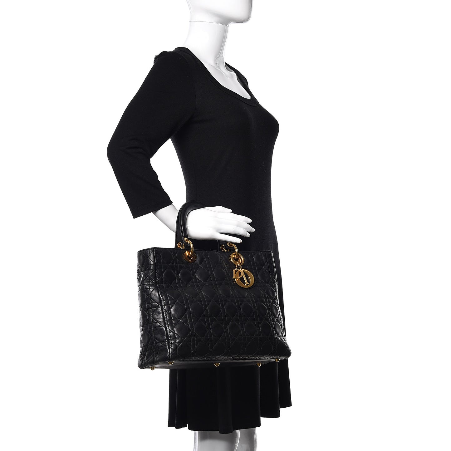 Lambskin Cannage Large Lady Dior Black