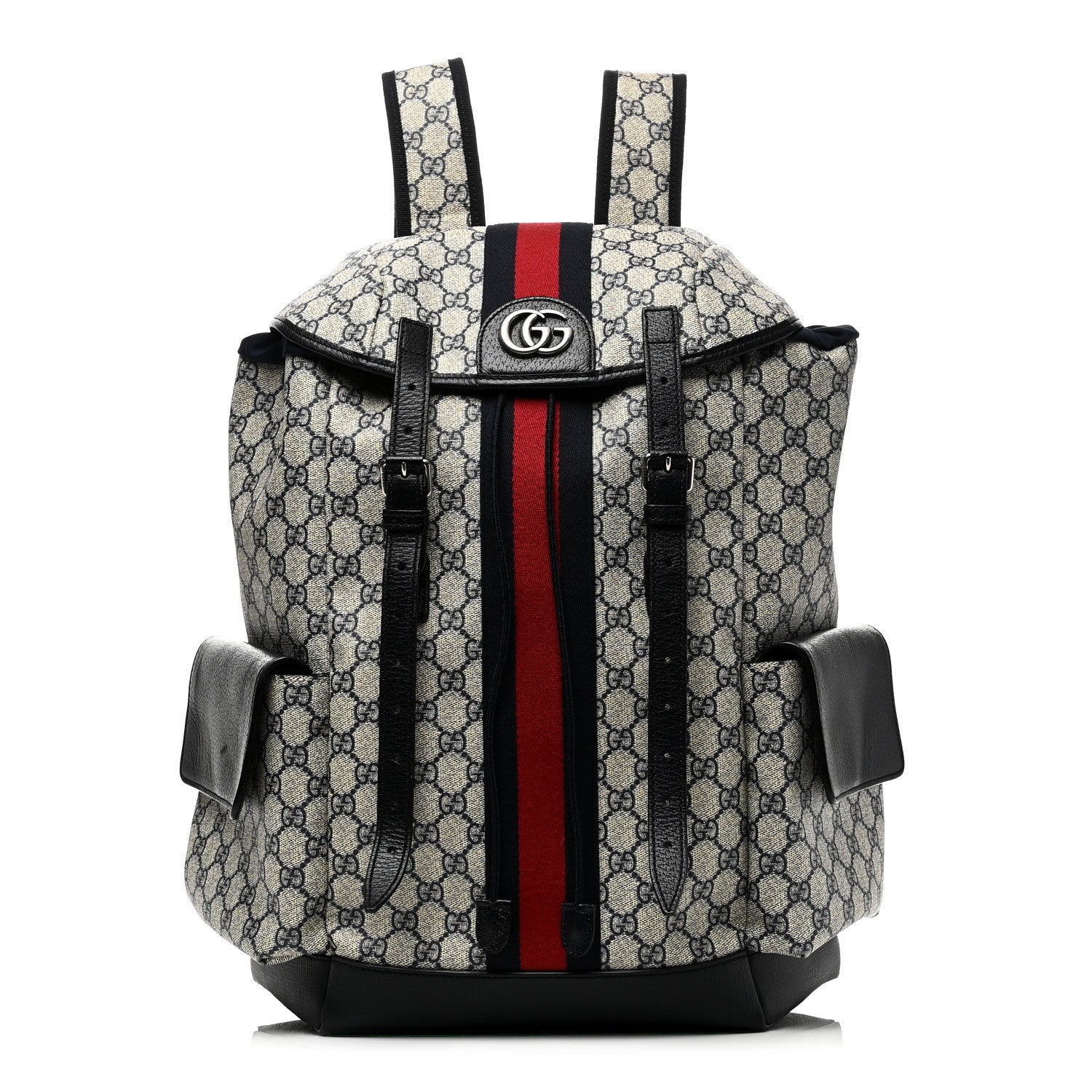 Gucci GG Supreme Monogram Medium Ophidia Double Buckle Backpack Beige Blue Black 1 of 9