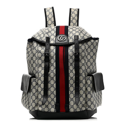 Gucci GG Supreme Monogram Medium Ophidia Double Buckle Backpack Beige Blue Black 1 of 9