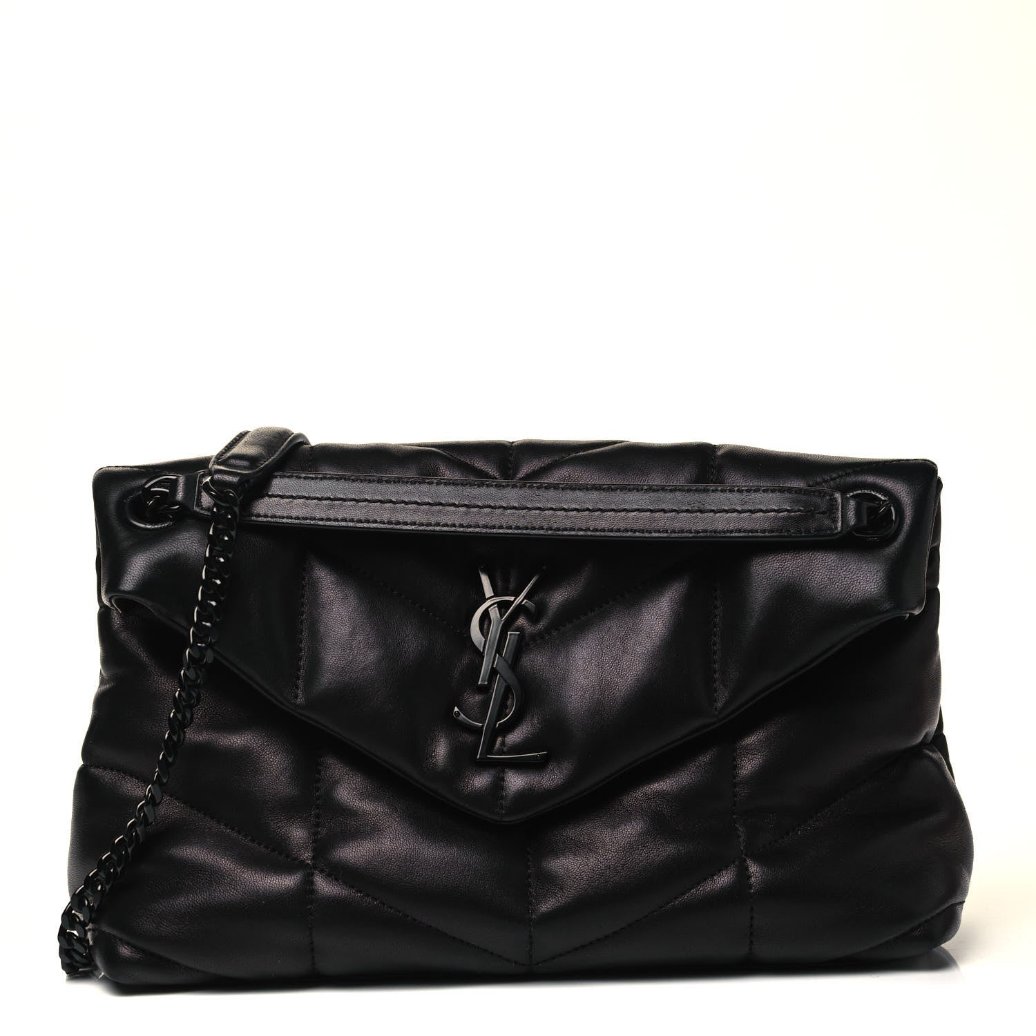 Saint Laurent Lambskin Quilted Small Loulou Puffer Monogram Chain Satchel Black 1 of 9
