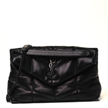 Saint Laurent Lambskin Quilted Small Loulou Puffer Monogram Chain Satchel Black 1 of 9