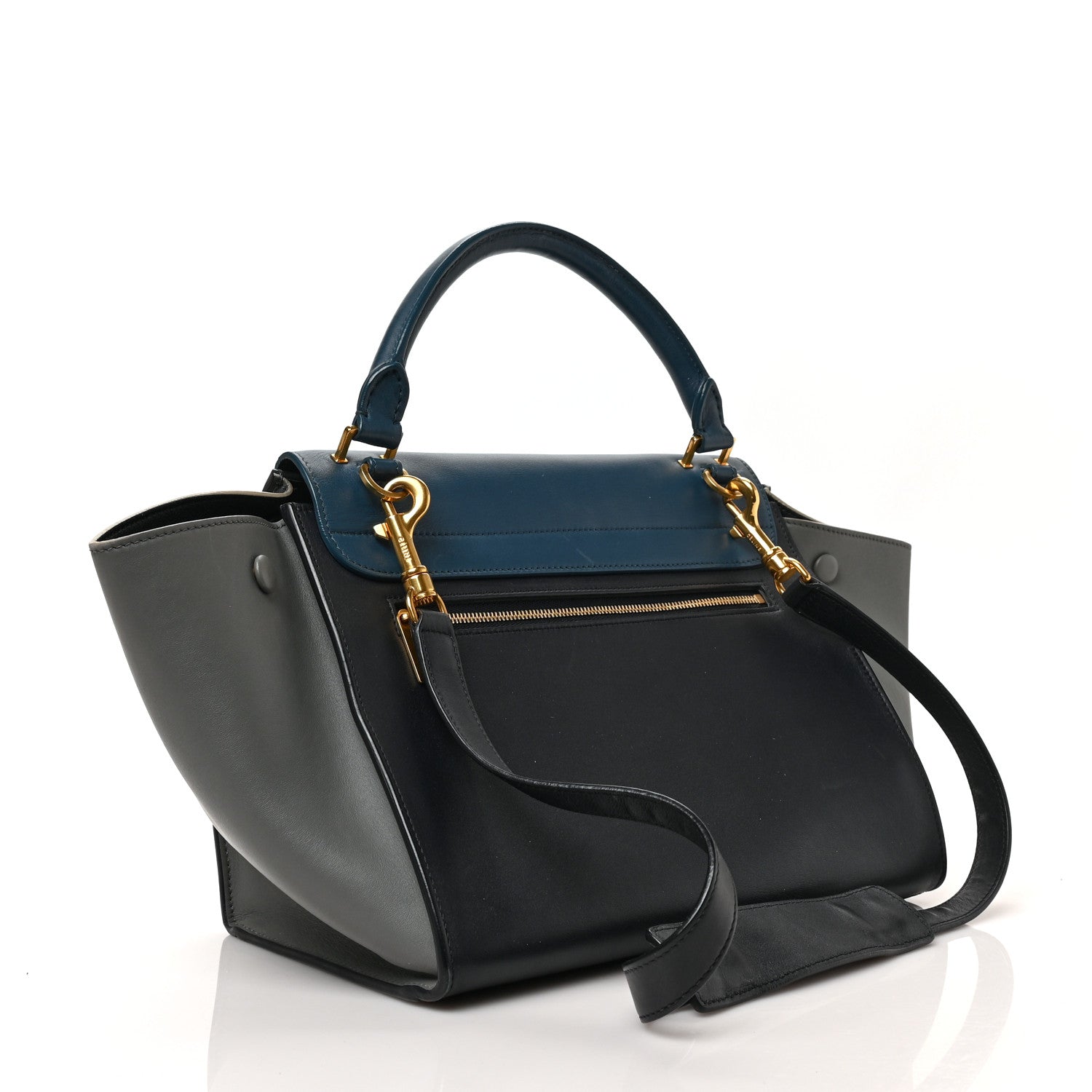 Celine Smooth Calfskin Tri-Color Trapeze Metallic Blue 3 of 9