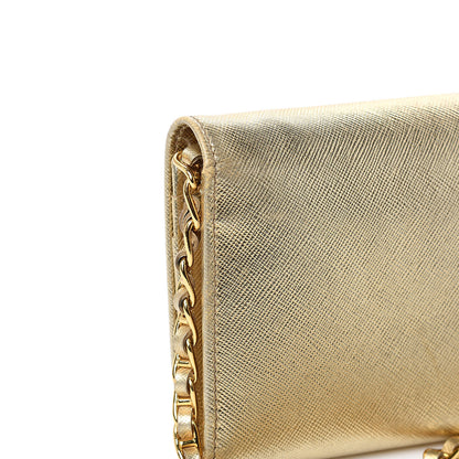 Prada Saffiano Metal Oro Chain Wallet Gold 10 of 13