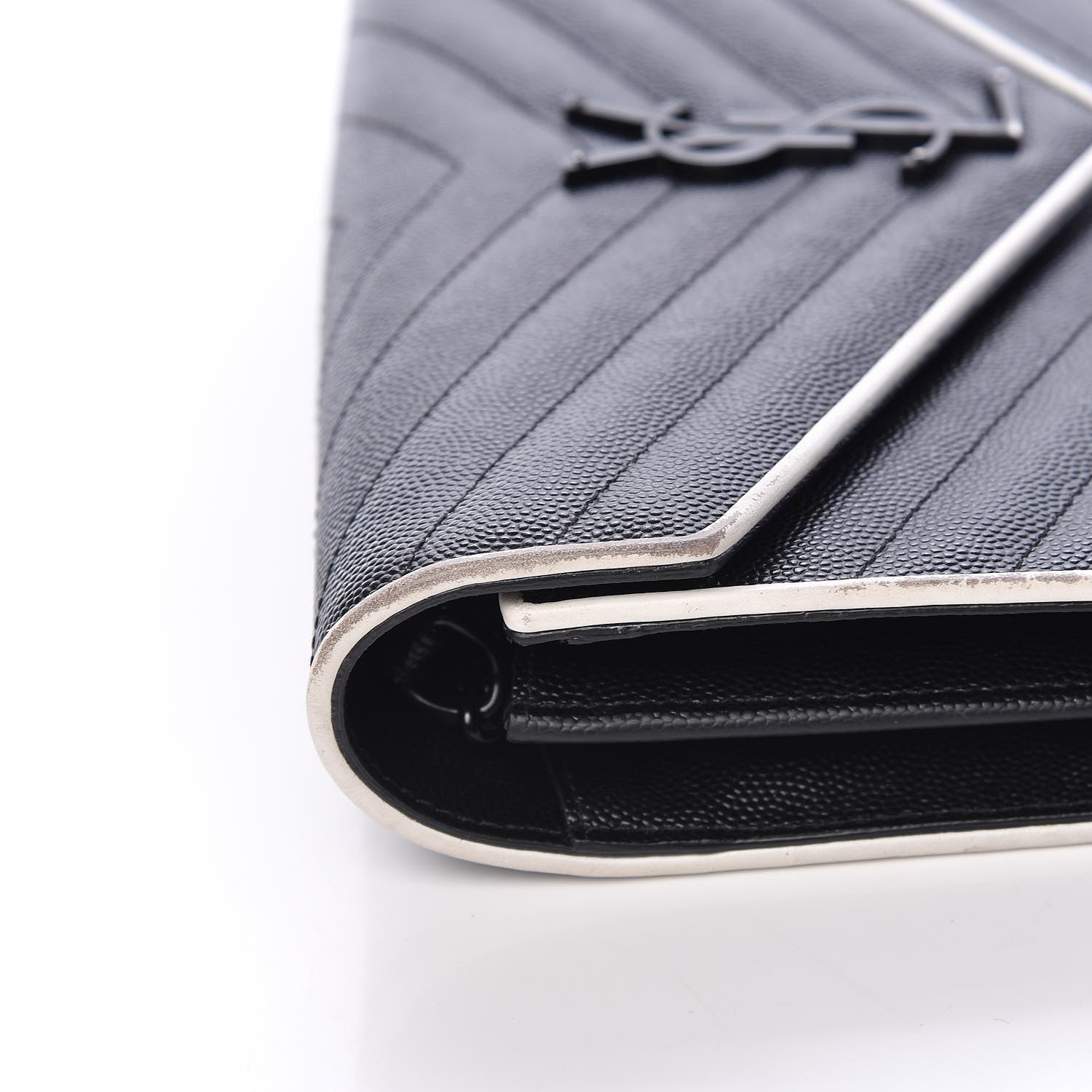 Saint Laurent Grain De Poudre Matelasse Chevron Monogram Chain Wallet Black White 12 of 16