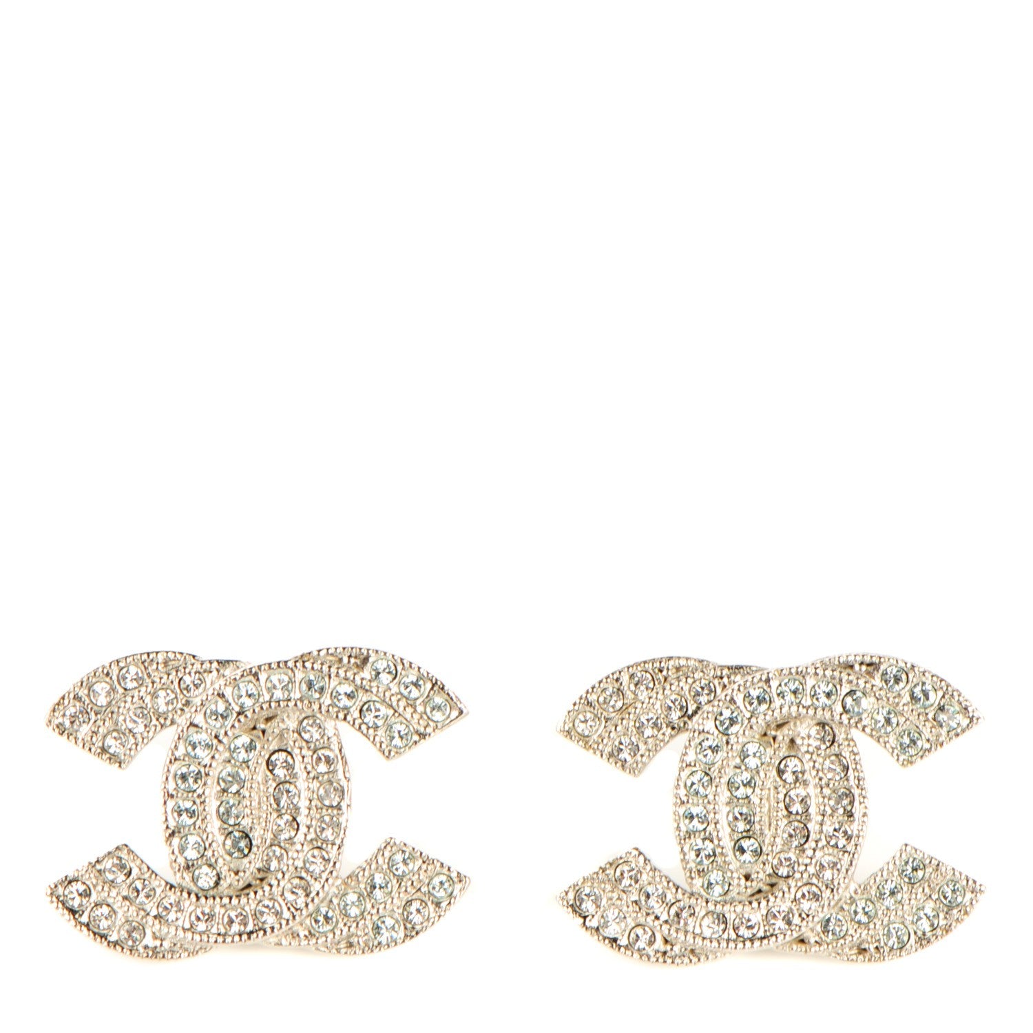 Chanel Crystal Double CC Earrings Silver 1 of 4