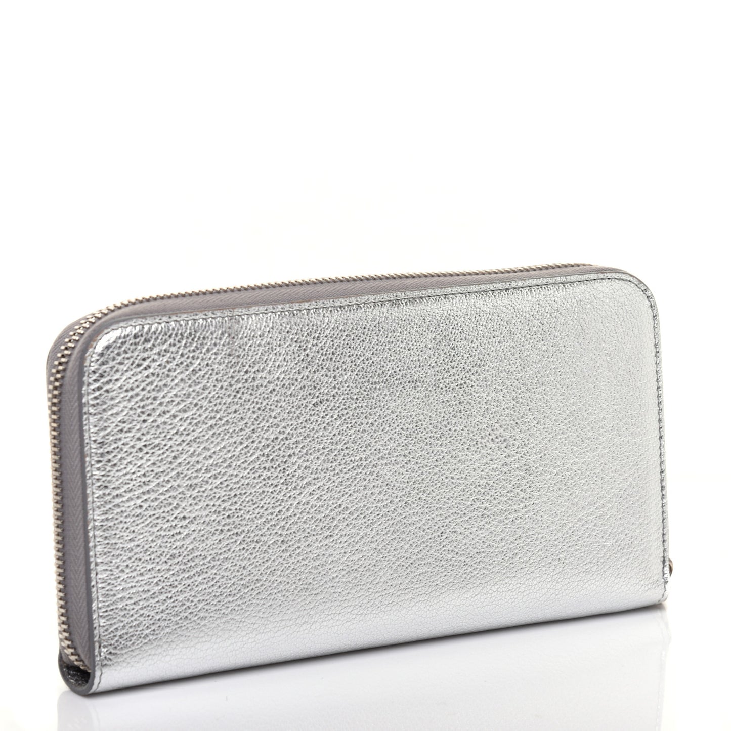 Metallic Sugar Goatskin Pandora Zip Around Wallet Silver