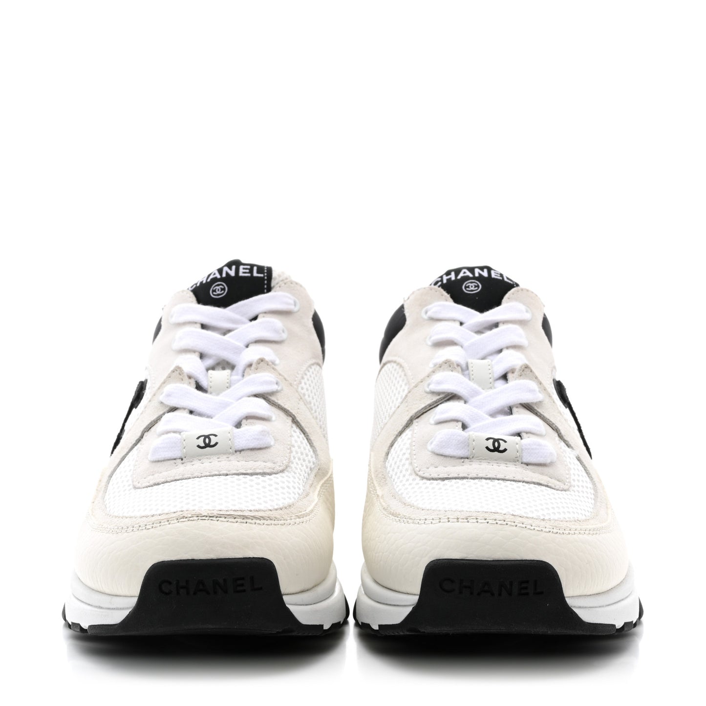 Mesh Suede Calfskin Grained Calfskin Womens CC Sneakers 39.5 White Black