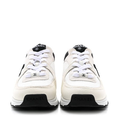 Chanel Mesh Suede Calfskin Grained Calfskin Womens CC Sneakers 39.5 White Black 2 of 12