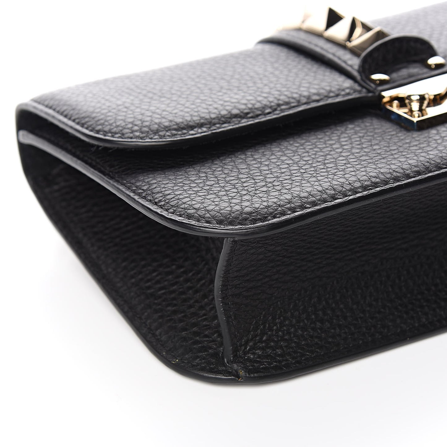 Pebbled Calfskin Medium Glam Lock Rockstud Flap Black