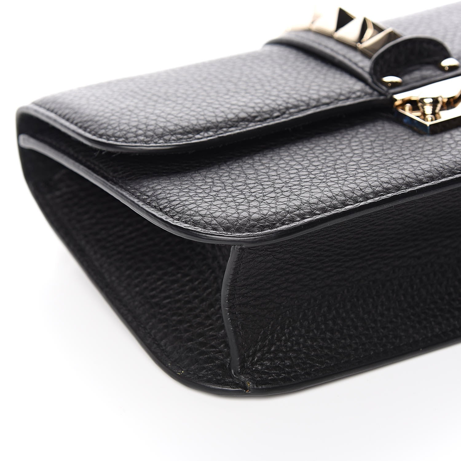 Valentino Garavani Pebbled Calfskin Medium Glam Lock Rockstud Flap Black 7 of 11