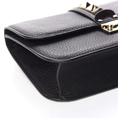 Valentino Garavani Pebbled Calfskin Medium Glam Lock Rockstud Flap Black 7 of 11