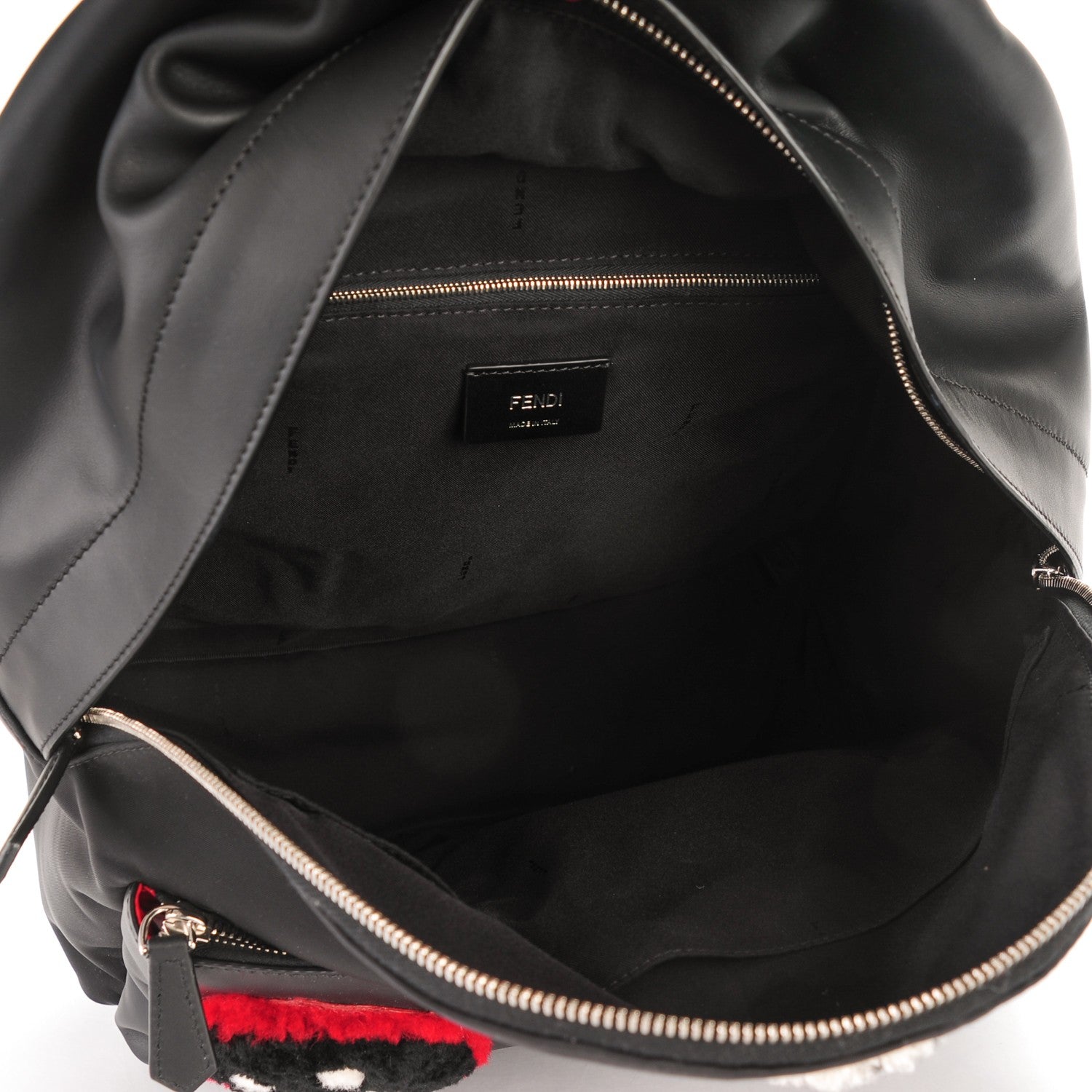 Fendi Nylon Calfskin Shearling Emoticon Backpack Black 5 of 7