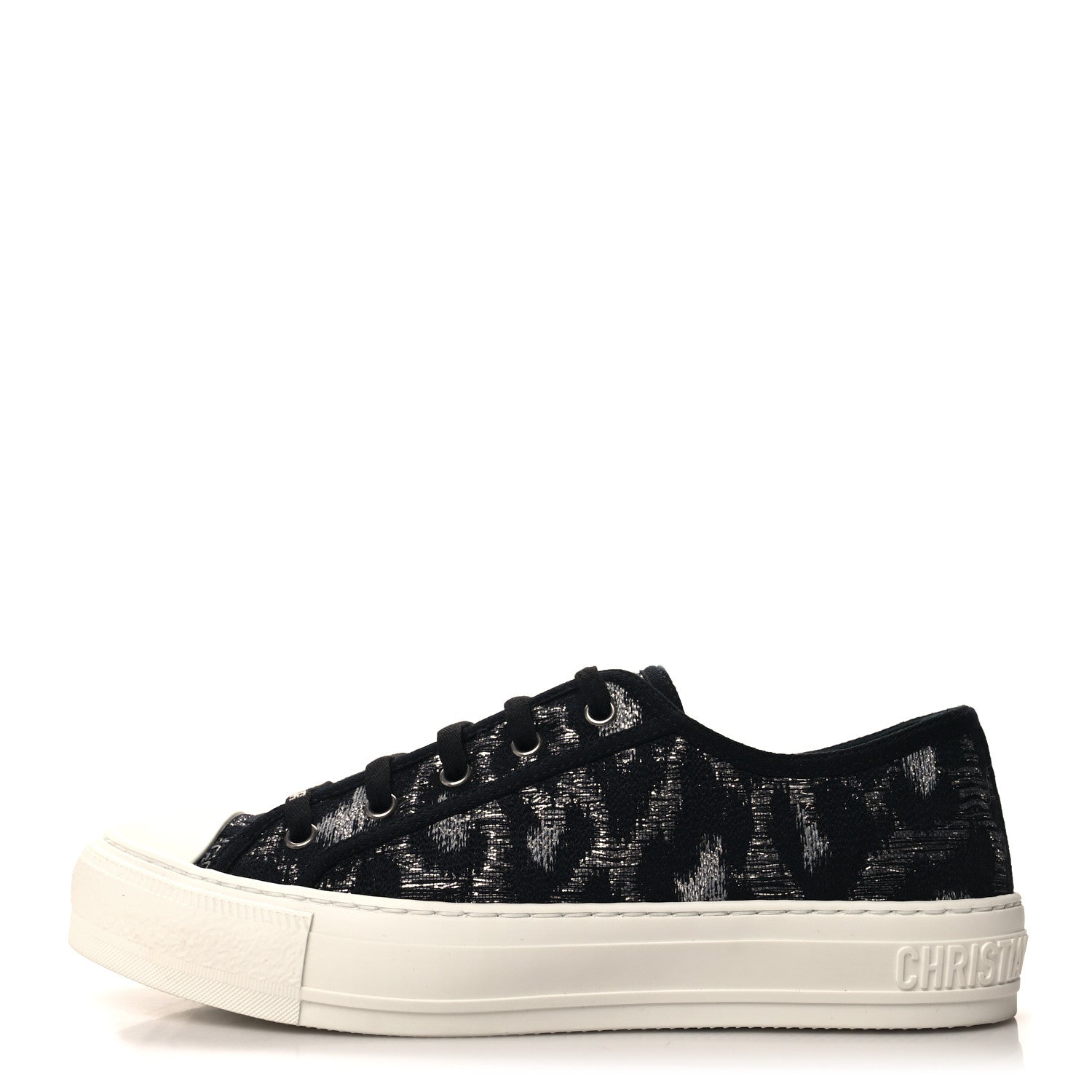 Christian Dior Lurex Embroidered Mizza Walk'N'Dior Low Top Sneakers 39.5 Metallic Grey Black 1 of 9