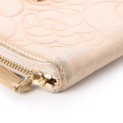 Chanel Lambskin Camellia Embossed Zip Around Card Holder Light Beige 9 of 10