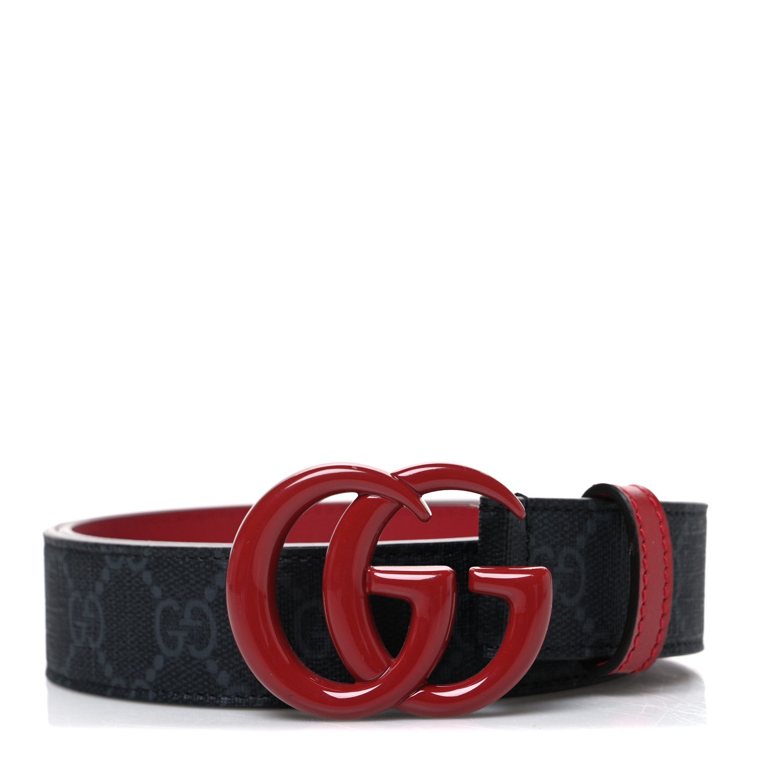 Gucci GG Supreme Monogram Plutone Calfskin Enamel Double G 30mm Belt 85 34 New Cherry Red 1 of 5