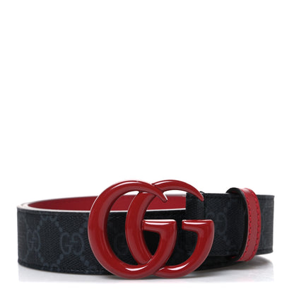 Gucci GG Supreme Monogram Plutone Calfskin Enamel Double G 30mm Belt 85 34 New Cherry Red 1 of 5
