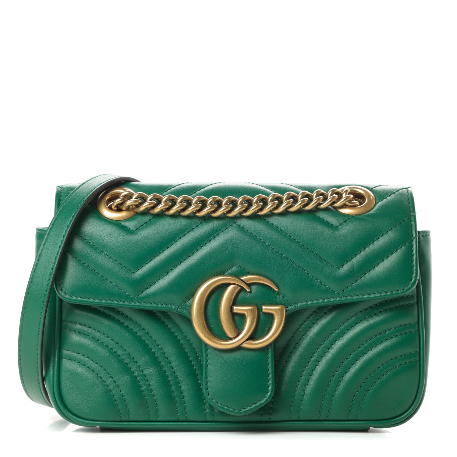 Gucci Calfskin Matelasse Mini GG Marmont Shoulder Bag Emerald Green 1 of 11
