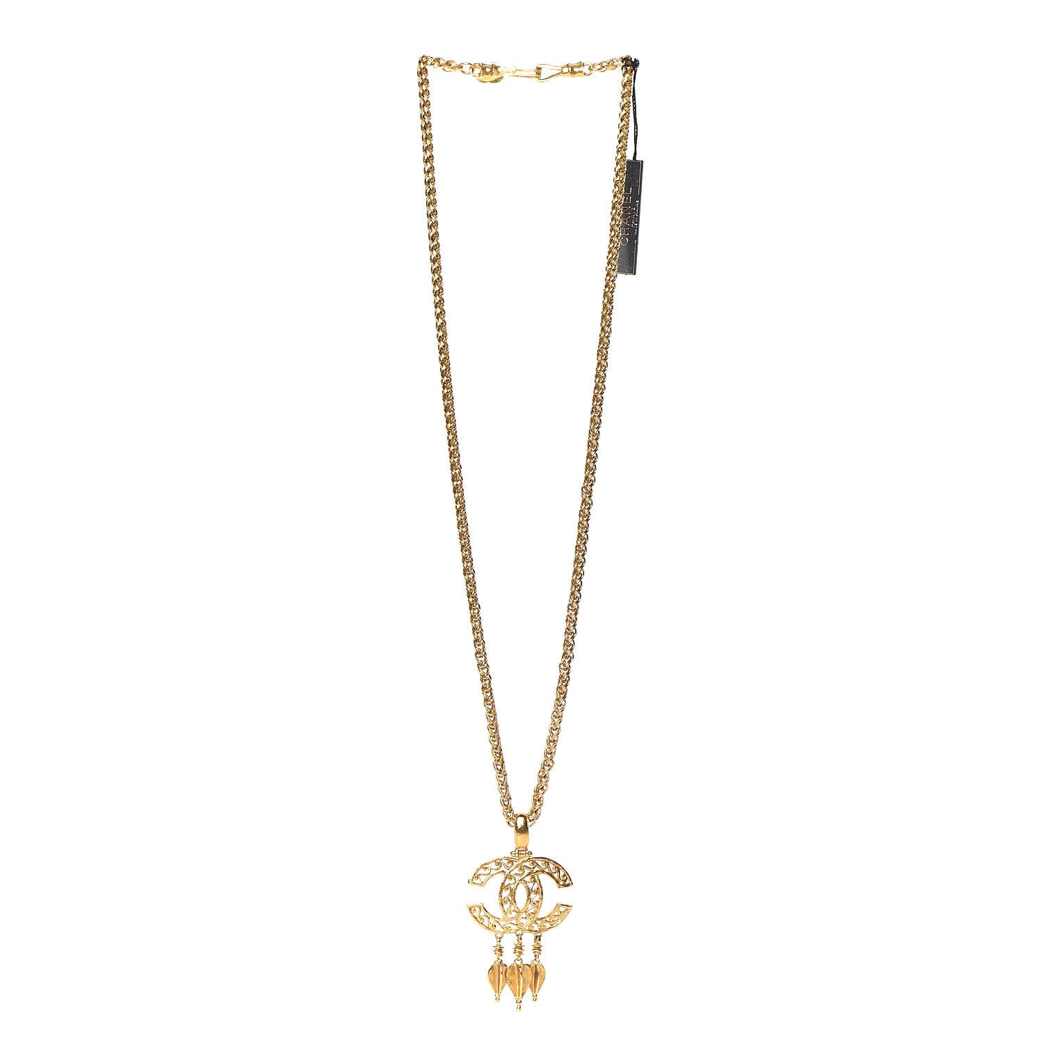 Chanel Fretwork CC Spindles Long Necklace Gold 3 of 5