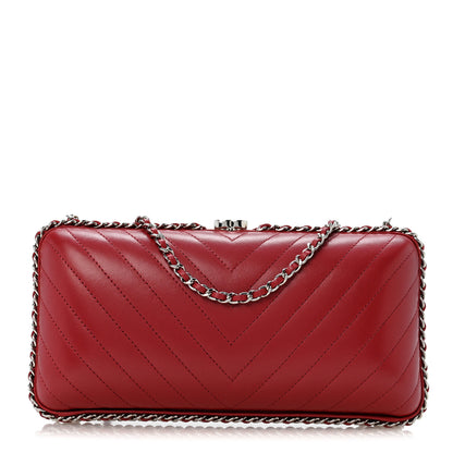 Chanel Lambskin Chevron Quilted Chain Around Clutch Dark Red 1 of 11