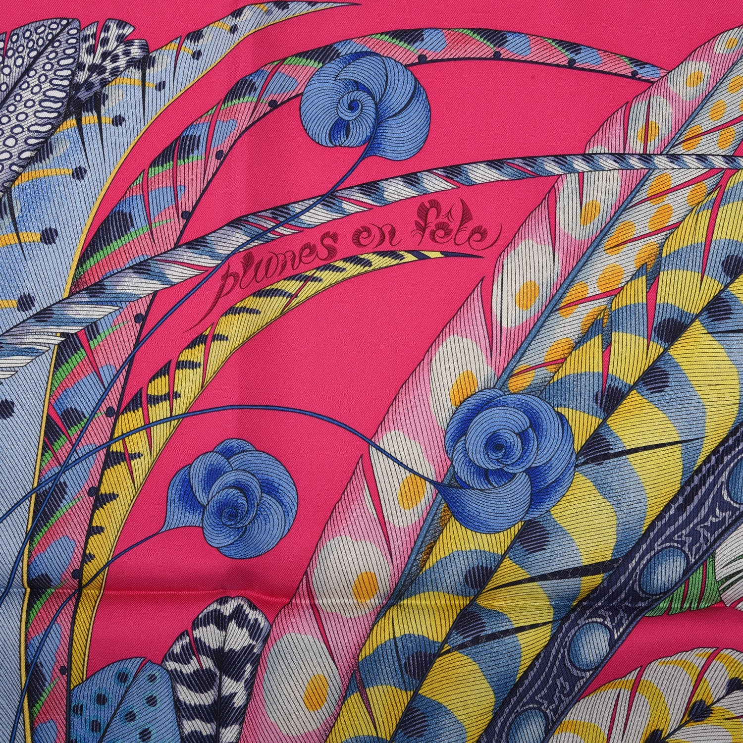 Hermes Silk Plumes En Fete Scarf 90 Rose Vif Bleu Vert 3 of 4