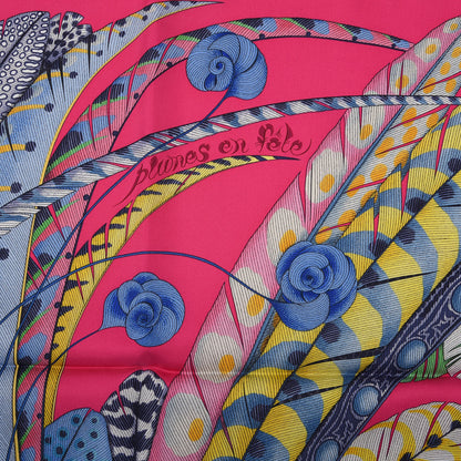 Hermes Silk Plumes En Fete Scarf 90 Rose Vif Bleu Vert 3 of 4