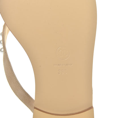 Chanel Suede Pearl Thong Sandals 39 Beige 7 of 11