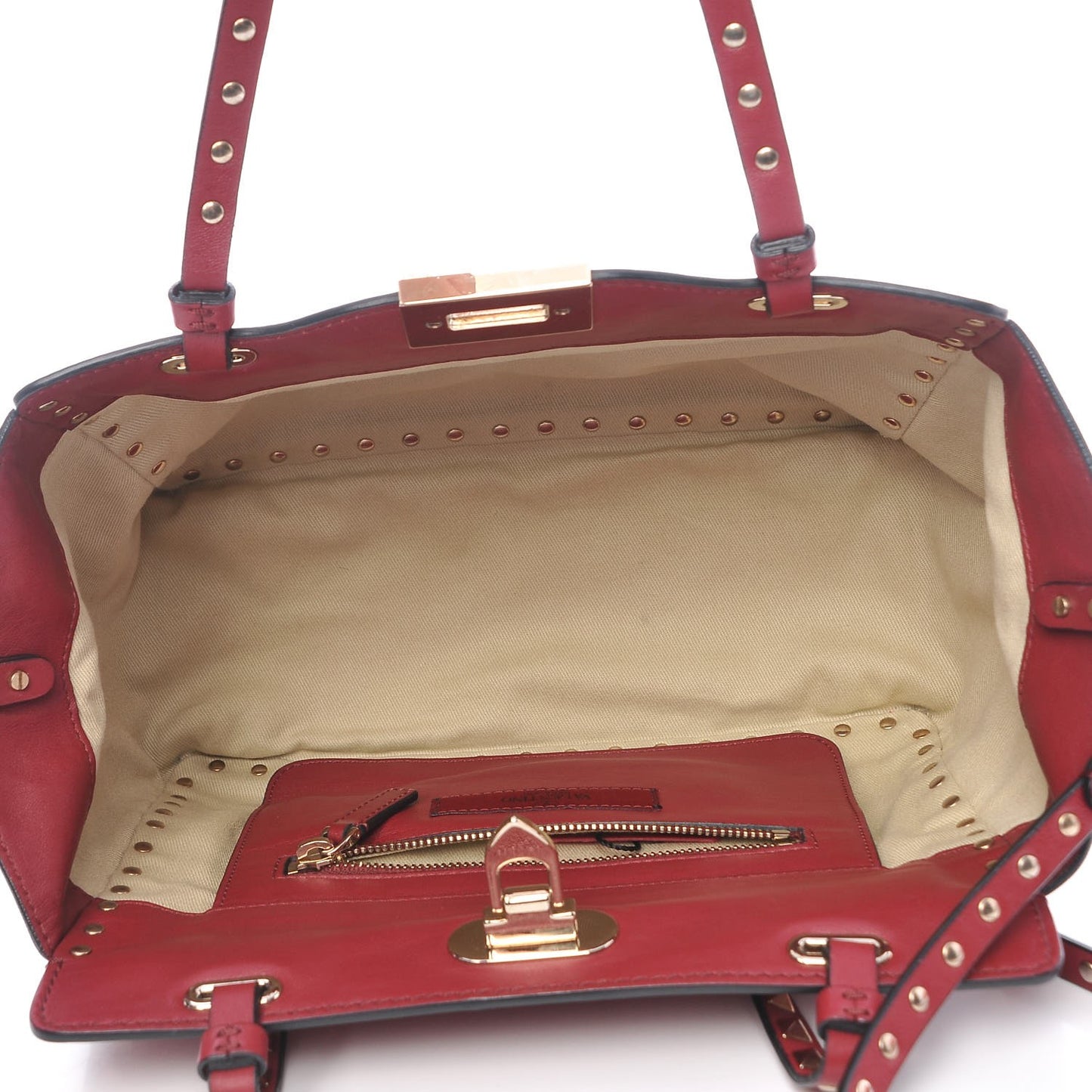 Vitello Small Rockstud Tote Scarlet