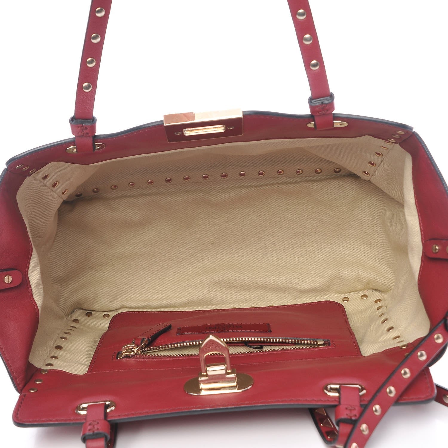 Valentino Garavani Vitello Small Rockstud Tote Scarlet 6 of 10