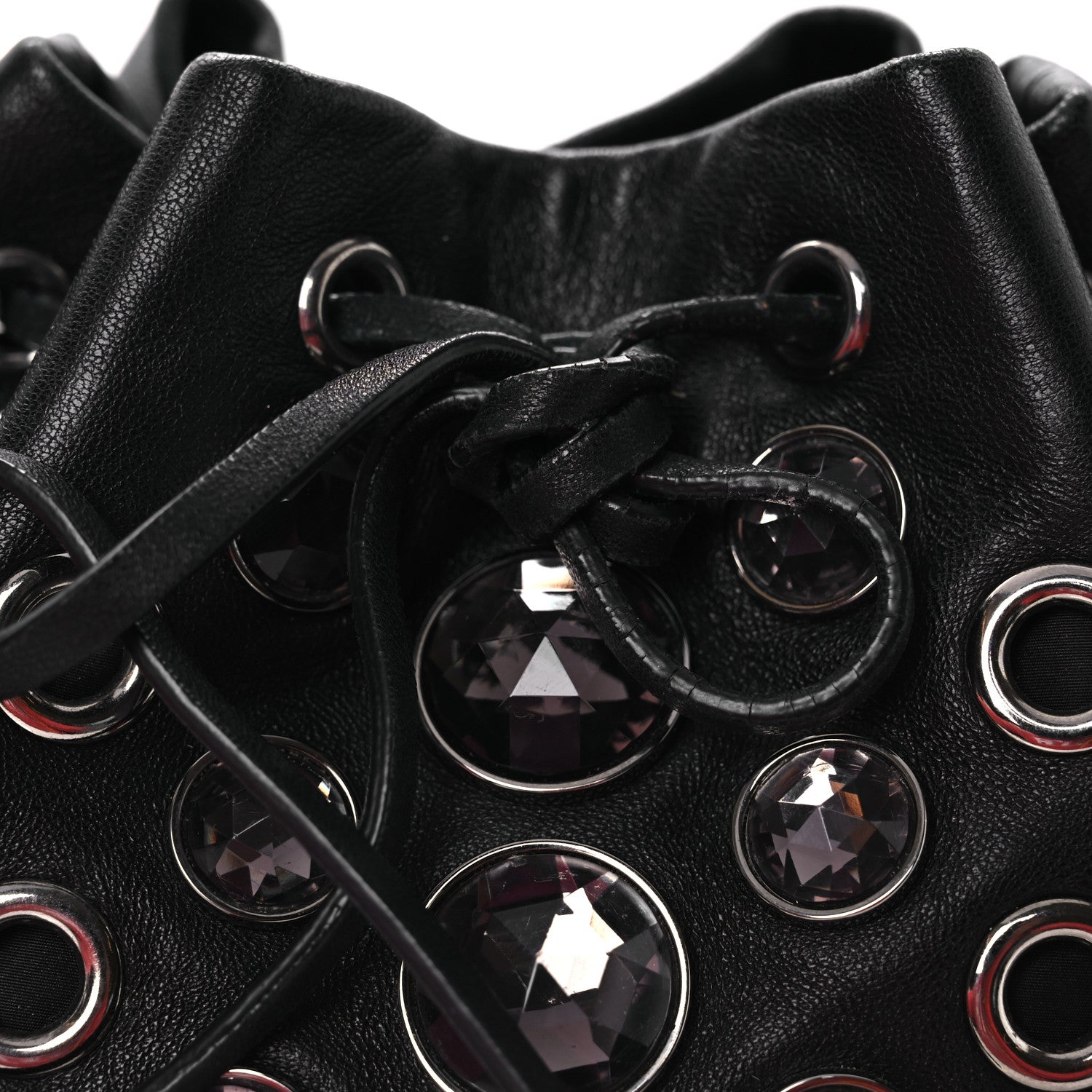 Miu Miu Nappa Jeweled Grommet Starlight Bucket Bag Black 13 of 15
