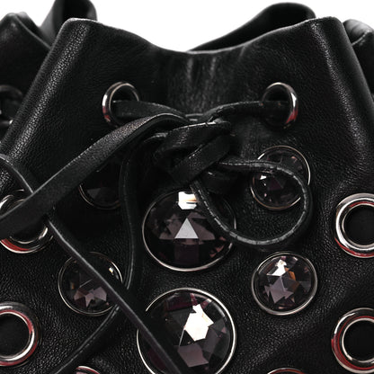 Miu Miu Nappa Jeweled Grommet Starlight Bucket Bag Black 13 of 15