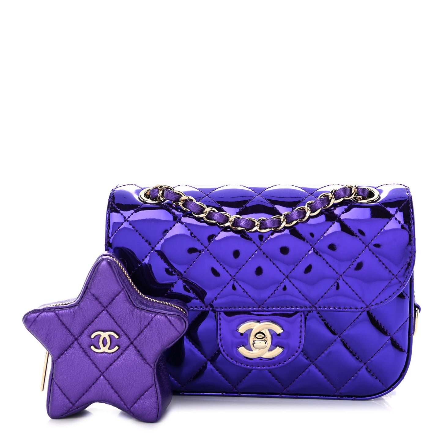 Mirror Calfskin Metallic Calfskin Quilted Hollywood Boulevard Mini Flap With Star Coin Purse Purple