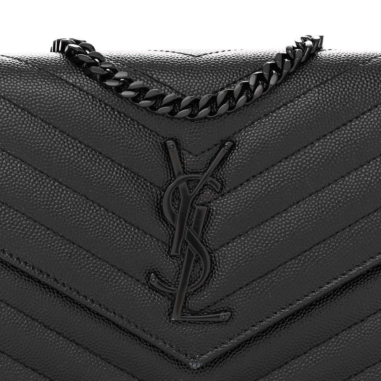 Grain De Poudre Matelasse Chevron Monogram Monochrome Chain Wallet Black