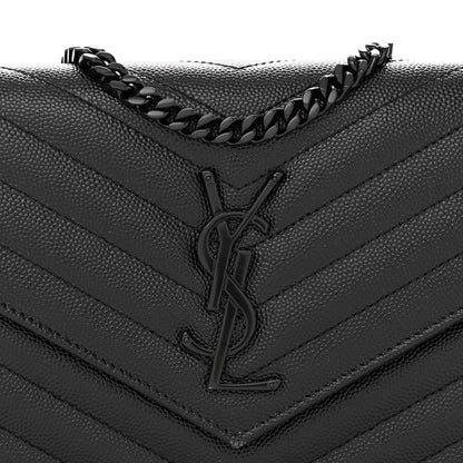 Saint Laurent Grain De Poudre Matelasse Chevron Monogram Monochrome Chain Wallet Black 9 of 11