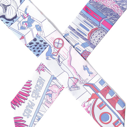 Hermes Silk Animapolis Twilly Ciel Rose Vif Bleu 4 of 5