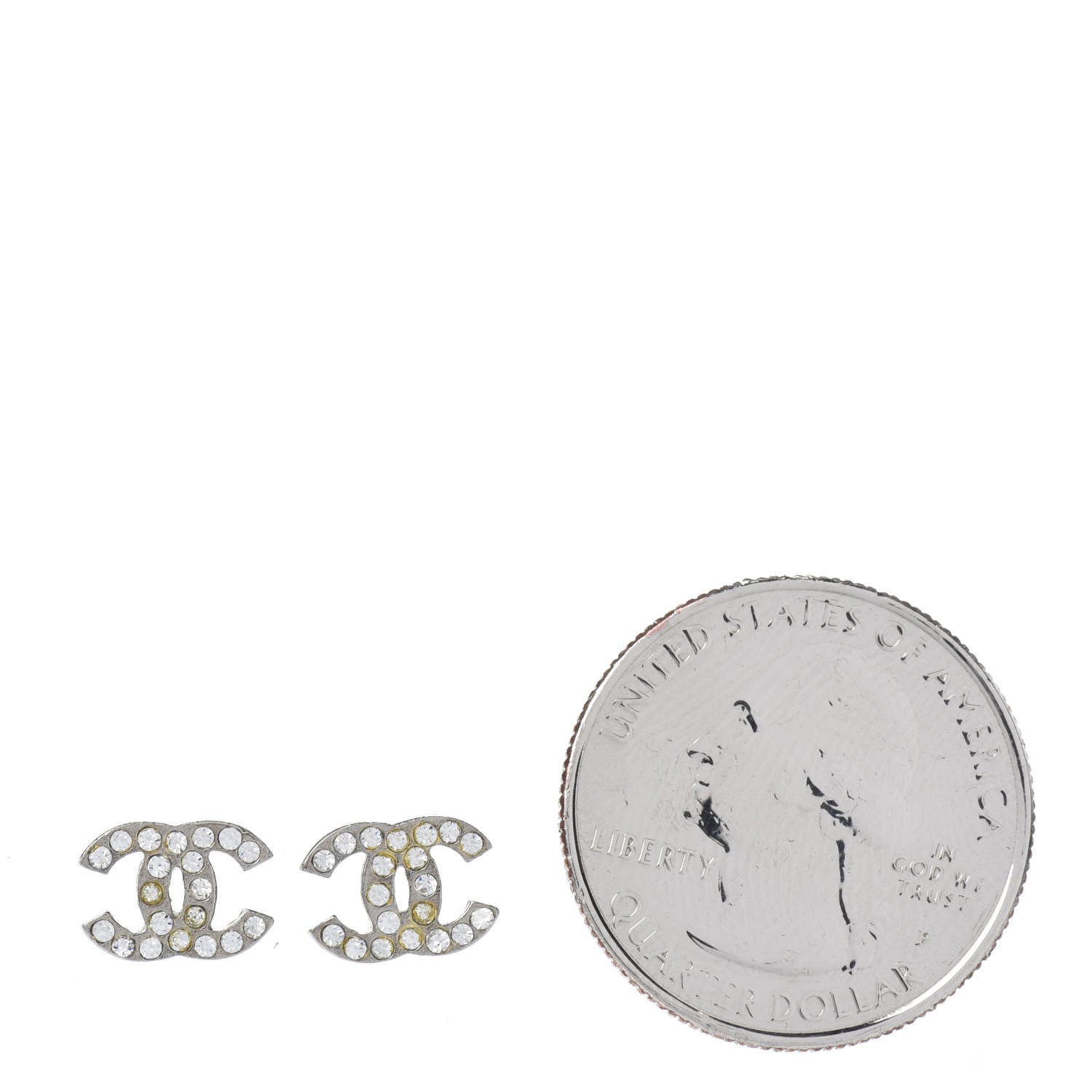 Chanel Crystal Timeless CC Earrings Silver 2 of 3