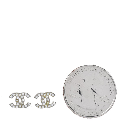 Chanel Crystal Timeless CC Earrings Silver 2 of 3